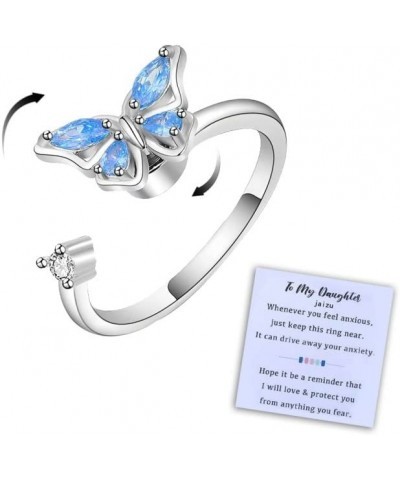 to My Granddaughter Butterfly Fidget Ring S925 Sterling Silver Adjustable Decompression Anti-Stress Anxiety Ring for Women Gi...