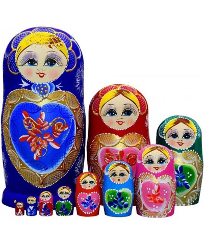 10pcs Blue Loving Heart Shaped Handmade Wooden Russian Nesting Dolls Matryoshka Wooden Toys $44.70 Nesting Dolls