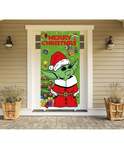 Baby Yo-da Christmas Door Cover Christmas Decoration Banner Star Crazy Wars Christmas Porch Sign for Indoor Outside Front Doo...