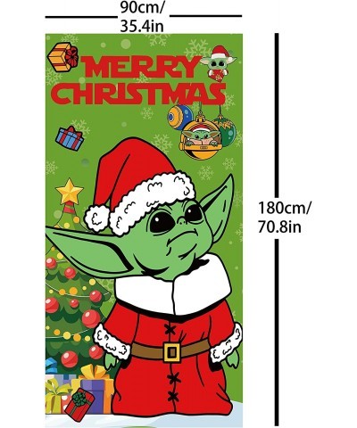 Baby Yo-da Christmas Door Cover Christmas Decoration Banner Star Crazy Wars Christmas Porch Sign for Indoor Outside Front Doo...