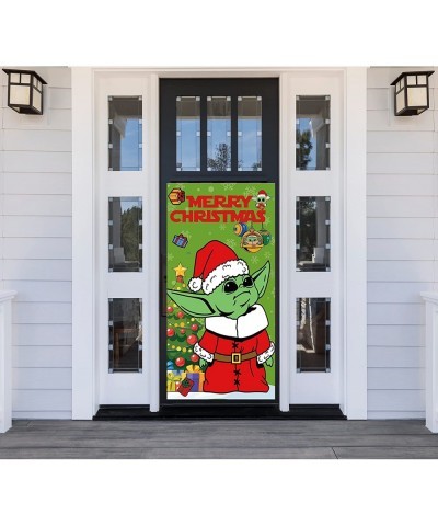 Baby Yo-da Christmas Door Cover Christmas Decoration Banner Star Crazy Wars Christmas Porch Sign for Indoor Outside Front Doo...