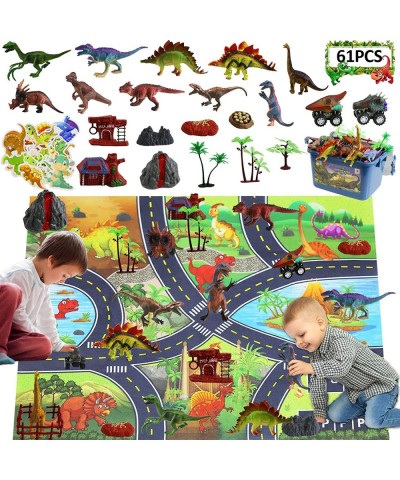 61 PCS Dinosaur Toys with Figures for Boys Activity Play Mat Dinosaur Toy Sets Realistic Dinosaur Toys & Cars & Stickers Educ...