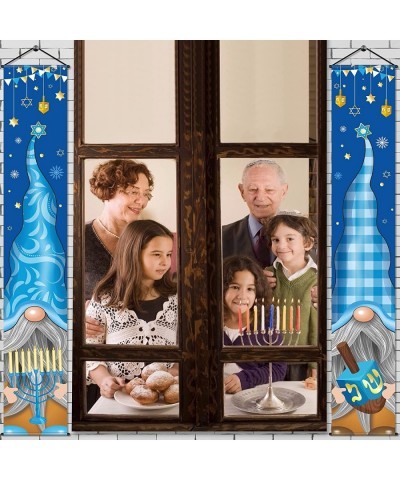 Hanukkah Banner Happy Hanukkah Porch Sign Banner Blue Chanukah Banners Hanukkah Hanging Sign Hanukkah Party Decorations for H...