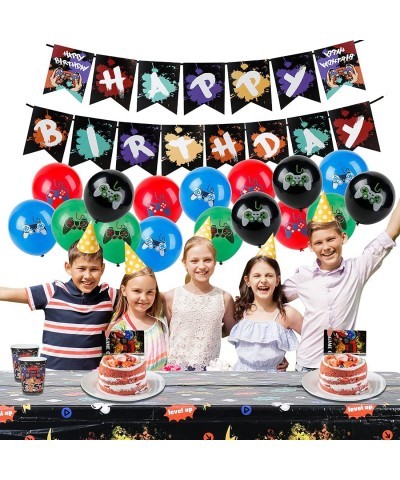 Video Game Birthday Party Supplies Set-16 Guest-Gaming Disposable Tableware Kit for boys Include gamer Paper Plates Cups Napk...