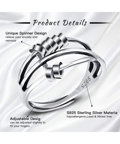 Fidget Ring for Anxiety To My Daughter S925 Sterling Anxiety Ring for Women Ring with Beads Spinner Ring Adjustable Open Ring...