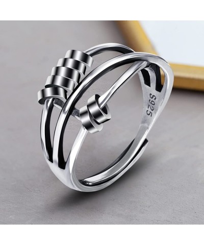 Fidget Ring for Anxiety To My Daughter S925 Sterling Anxiety Ring for Women Ring with Beads Spinner Ring Adjustable Open Ring...