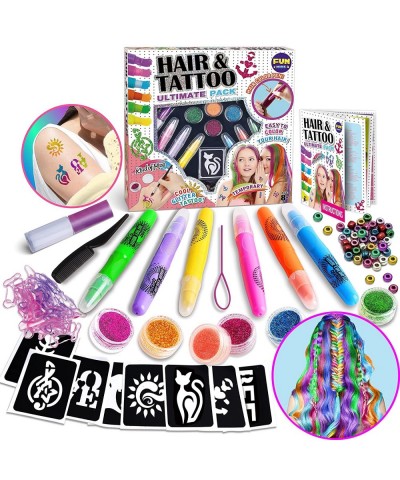 Girls Temporary Glitter Tattoo Hair Color Combo Set FunKidz Makeup Kit for Kids Includes Hair Chalk Pens Tattoo Stencils $41....