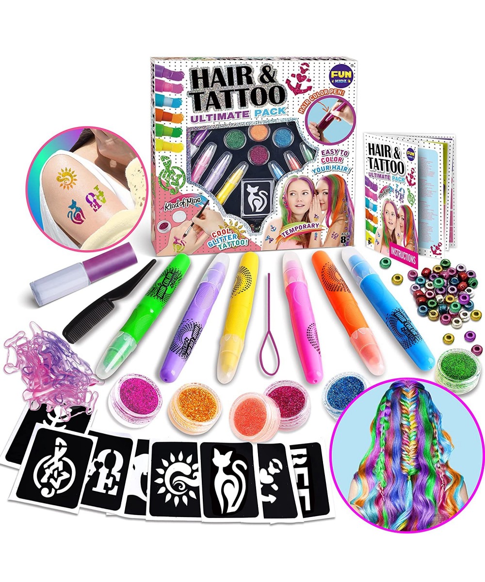 Girls Temporary Glitter Tattoo Hair Color Combo Set FunKidz Makeup Kit for Kids Includes Hair Chalk Pens Tattoo Stencils $41....