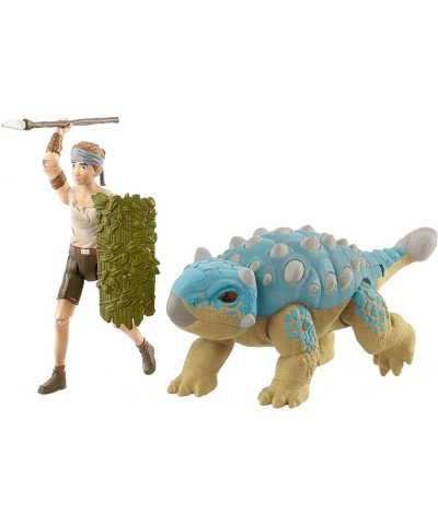 Jurassic World Human & Dino Pack Ben & Ankylosaurus Bumpy Action Figures Spear Accessory Camp Cretaceous Movable Joints & Aut...