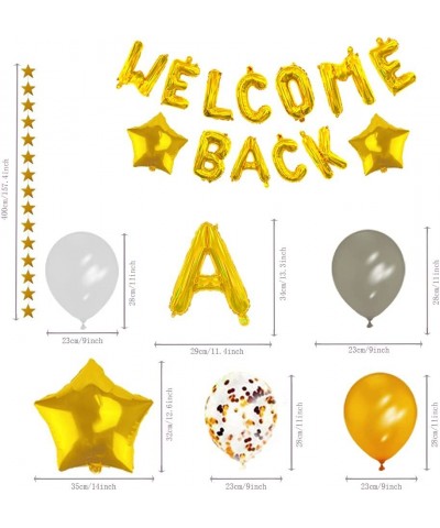 66 Pieces Welcome Back Balloon Banner Decorations Kit with Gold Welcome Back and Star Banner Gold Silver Confetti Glitter Bal...