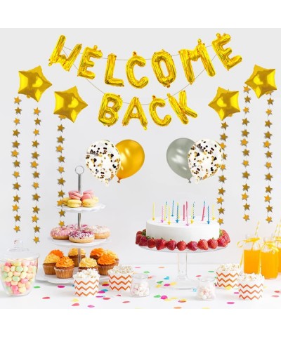 66 Pieces Welcome Back Balloon Banner Decorations Kit with Gold Welcome Back and Star Banner Gold Silver Confetti Glitter Bal...