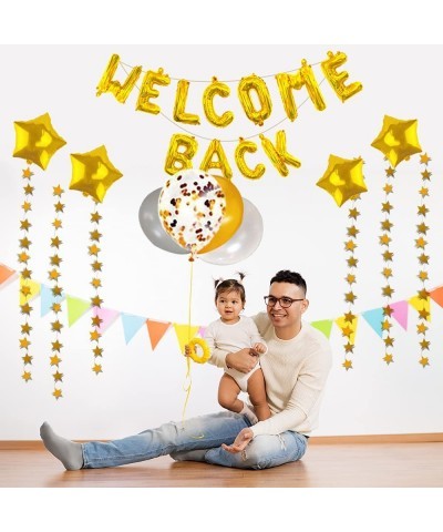 66 Pieces Welcome Back Balloon Banner Decorations Kit with Gold Welcome Back and Star Banner Gold Silver Confetti Glitter Bal...