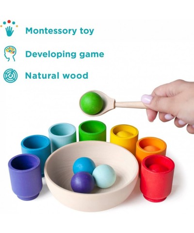 Rainbow Balls in Cups Montessori Toy Wooden Sorter Game 7 Balls 30 mm Age 1+ Color Sorting and Counting Preschool Learning Ed...