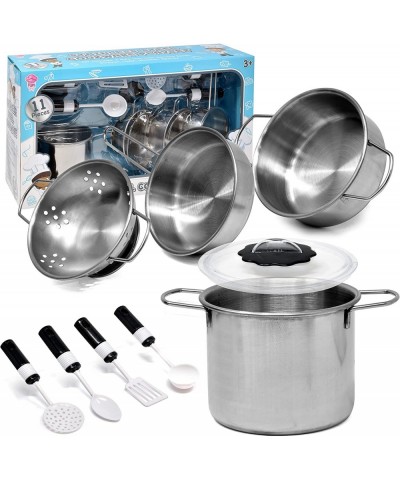 Kitchen Cooking Playset Stainless Steel Pretend Play for Kid Food Accessories Kids Cookware Toy Pots and Pans with Utensils f...