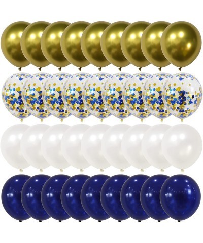 100pcs Royal Blue Chrome Metallic Balloons Set 12 Inch White Gold and Blue Balloons Confetti Balloons for Wedding Baby Shower...