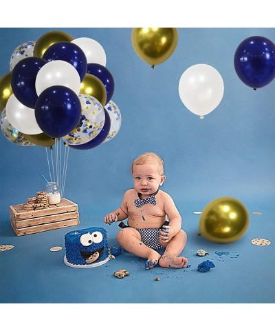 100pcs Royal Blue Chrome Metallic Balloons Set 12 Inch White Gold and Blue Balloons Confetti Balloons for Wedding Baby Shower...