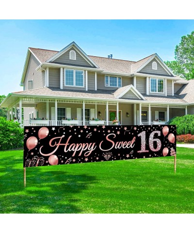 16th Birthday Decorations Sweet 16 Banner Party Supplies Rose Gold Happy Sweet Sixteen Birthday Party Decor for Girl 16 Year ...