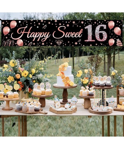 16th Birthday Decorations Sweet 16 Banner Party Supplies Rose Gold Happy Sweet Sixteen Birthday Party Decor for Girl 16 Year ...