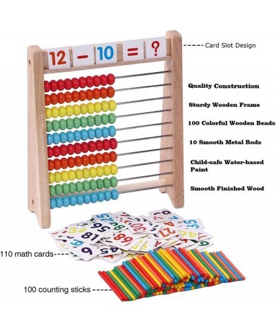 Wooden Abacus for Kids Math with 100 Counting Sticks and Number Toys Cards 1-100 Educational Math Games Preschool Learning To...