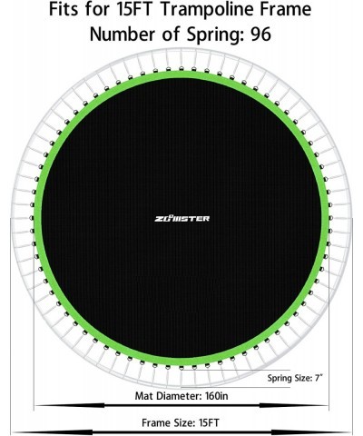 Trampoline Mat with 20pcs Springs Fits 15FT Round Trampoline with 96 V-Hooks Using 7" Springs Jumping Mat with Spring Tool an...