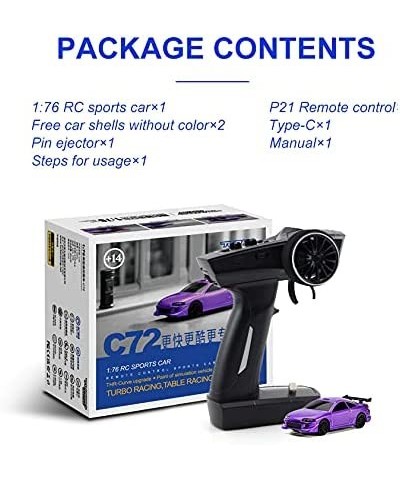 1:76 Turbo Racing C72/C73 Sports RC Car Limited Edition & Classic Edition Mini Full Proportional RTR Kit Toys (Purple) $126.2...