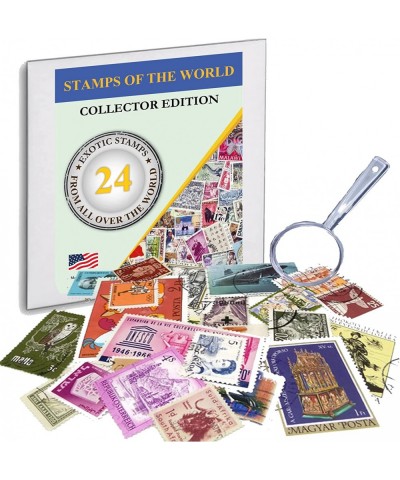 World Stamp Collectors Kit ♥ 24 Stamps from All Over The World + Magnifying Lens Bundle for Stamps Collector Edition $32.43 C...