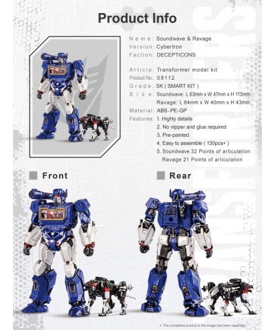 Transformers Soundwave Ravage Figure Model Kit – Cybertron Easy to Assemble 3D Articulated Action Pre Painted Collectible Ser...