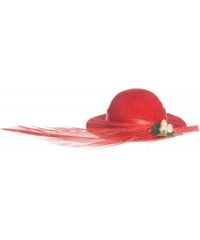 Red Lady's Hat with Feather Miniature Milliner Shop Accessory $17.38 Dollhouse Accessories