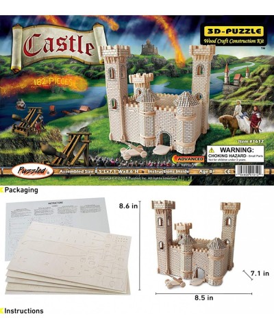 3D Puzzle Castle Set Wood Craft Construction Model Kit Fun & Educational DIY Wooden Toy Assemble Model Unfinished Crafting Ho...