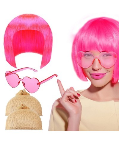 4 Pieces Party Wigs and Sunglass Set Neon Short Bob Hair Wigs Colorful Cosplay Costume Wig Heart Shaped Sunglasses for Women ...