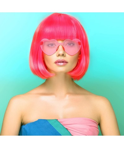 4 Pieces Party Wigs and Sunglass Set Neon Short Bob Hair Wigs Colorful Cosplay Costume Wig Heart Shaped Sunglasses for Women ...