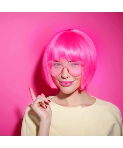 4 Pieces Party Wigs and Sunglass Set Neon Short Bob Hair Wigs Colorful Cosplay Costume Wig Heart Shaped Sunglasses for Women ...