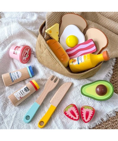 Wooden Play Food for Toddlers - 16 Pieces Breakfast Pretend Toy Food for Play Kitchen Accessories Fake Food for Kids Kitchen ...