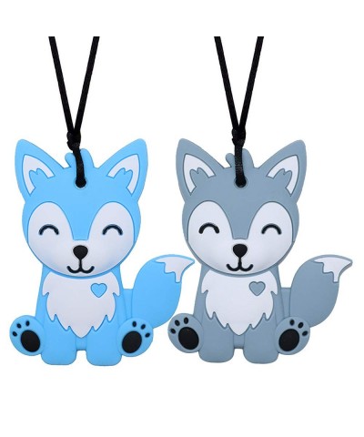 Sensory Chew Necklaces for Kids Boys and Girls - 2 Pack Fox Silicone Chewy Toys for Autism ADHD SPD Chewy Oral Motor Chewing ...