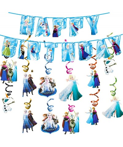 xssj-party Frozen Birthday Party Supplies A Happy Birthday Banner 12* Hanging Swirl Cards For Girl Frozen Party Decoration $2...