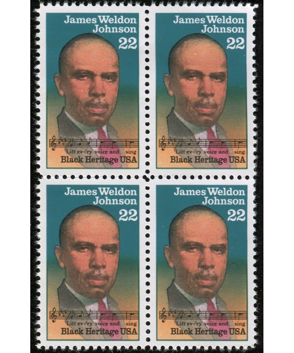 JAMES WELDON JOHNSON ~ BLACK HERITAGE ~ BLACK HISTORY ~ EARLY CIVIL RIGHTS ACTIVIST ~ NAACP 2371 Block of 4 x 22¢ US Postage ...