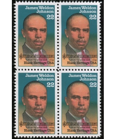 JAMES WELDON JOHNSON ~ BLACK HERITAGE ~ BLACK HISTORY ~ EARLY CIVIL RIGHTS ACTIVIST ~ NAACP 2371 Block of 4 x 22¢ US Postage ...