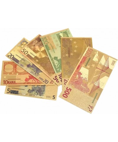 7PCS Gold Euro Money Bills Souvenir Banknote 5202050100200500 Euro Bill Set of Colored Commemorative Coins with Gold Foil $20...