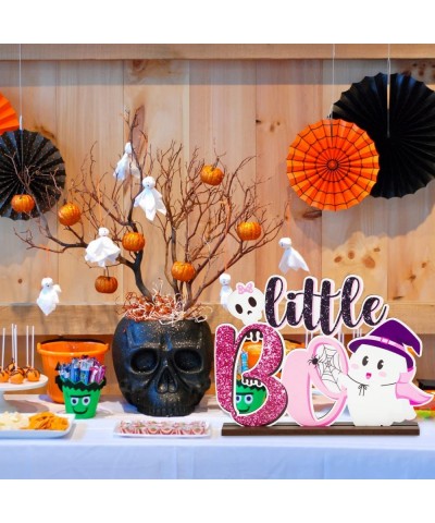 Little Boo Baby Shower Wooden?Table?Centerpiece Halloween Glitter Pink and Black Wood Letter Sign for Halloween Party Kids Bi...