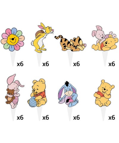 Winnie Cupcake Toppers 48 Pcs Cute Pooh Cake Topper The Pooh Baby Shower Decorations Perfect For Kids First Birthday Party Ca...