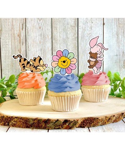 Winnie Cupcake Toppers 48 Pcs Cute Pooh Cake Topper The Pooh Baby Shower Decorations Perfect For Kids First Birthday Party Ca...