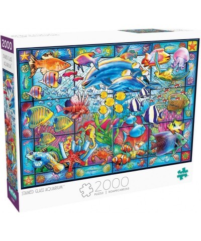 Stained Glass Aquarium - 2000 Piece Jigsaw Puzzle White $31.54 Jigsaw Puzzles