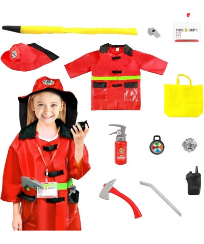 12 PC Washable Kids Fireman Costume Toy for Children Boys and Girls pretend role play dress up with Complete Firefighter Acce...