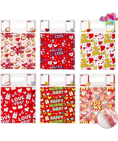 48 Pcs Valentine’s Day Sealing Gift Bag with Handles Candy Bag with 6 Designs for Kids Party Favor Classroom Exchange Prizes ...