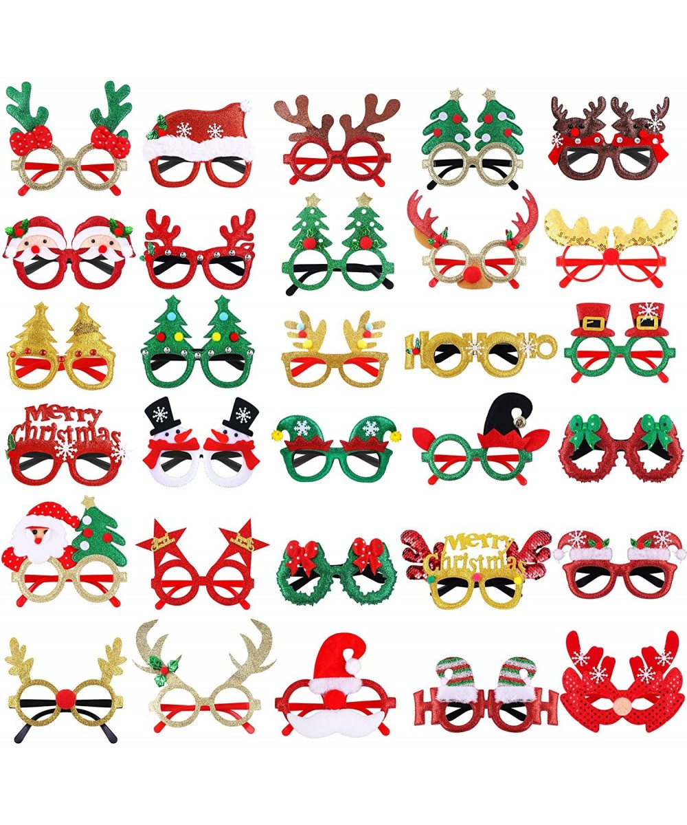 30 Pieces Christmas Glitter Party Glasses Frames Christmas Costume Eyewear Party Accessory Supplies Antlers Reindeer Snowman ...