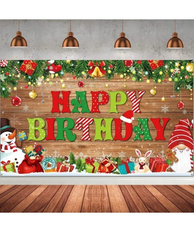 Christmas Birthday Theme Backdrop Merry Xmas Happy Birthday Background with Snowman and Gnome Pattern Xmas Birthday Photo Boo...