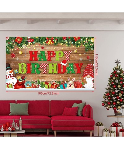 Christmas Birthday Theme Backdrop Merry Xmas Happy Birthday Background with Snowman and Gnome Pattern Xmas Birthday Photo Boo...