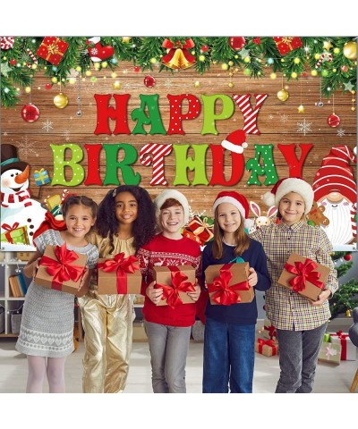 Christmas Birthday Theme Backdrop Merry Xmas Happy Birthday Background with Snowman and Gnome Pattern Xmas Birthday Photo Boo...