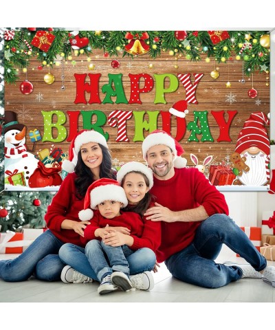 Christmas Birthday Theme Backdrop Merry Xmas Happy Birthday Background with Snowman and Gnome Pattern Xmas Birthday Photo Boo...