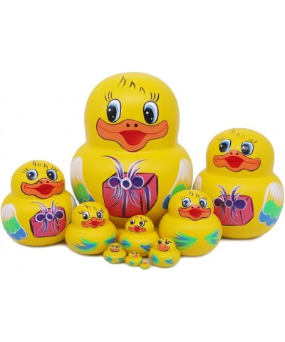 Set of 10 Big-Belly Yellow Duck Bringing Gifts Pattern Nesting Dolls Handmade Wooden Matryoshka Crafts Russian Doll for Kids ...